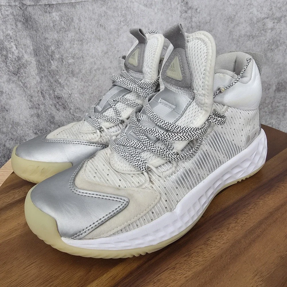 Adidas Pro Boost Mid Basketball Shoes Boys 5.5‎ White Silver Sneakers FW9511